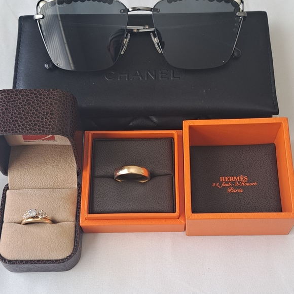 14k Gold Diamond Engagement Set 14k Gold Mens Wedding Band Chanel Glasses - Picture 2 of 7